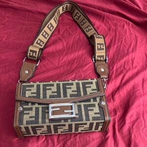 Fendi FF Logo Canvas Shoulder Bag in Brown and Tan ( No sure if it’s real)